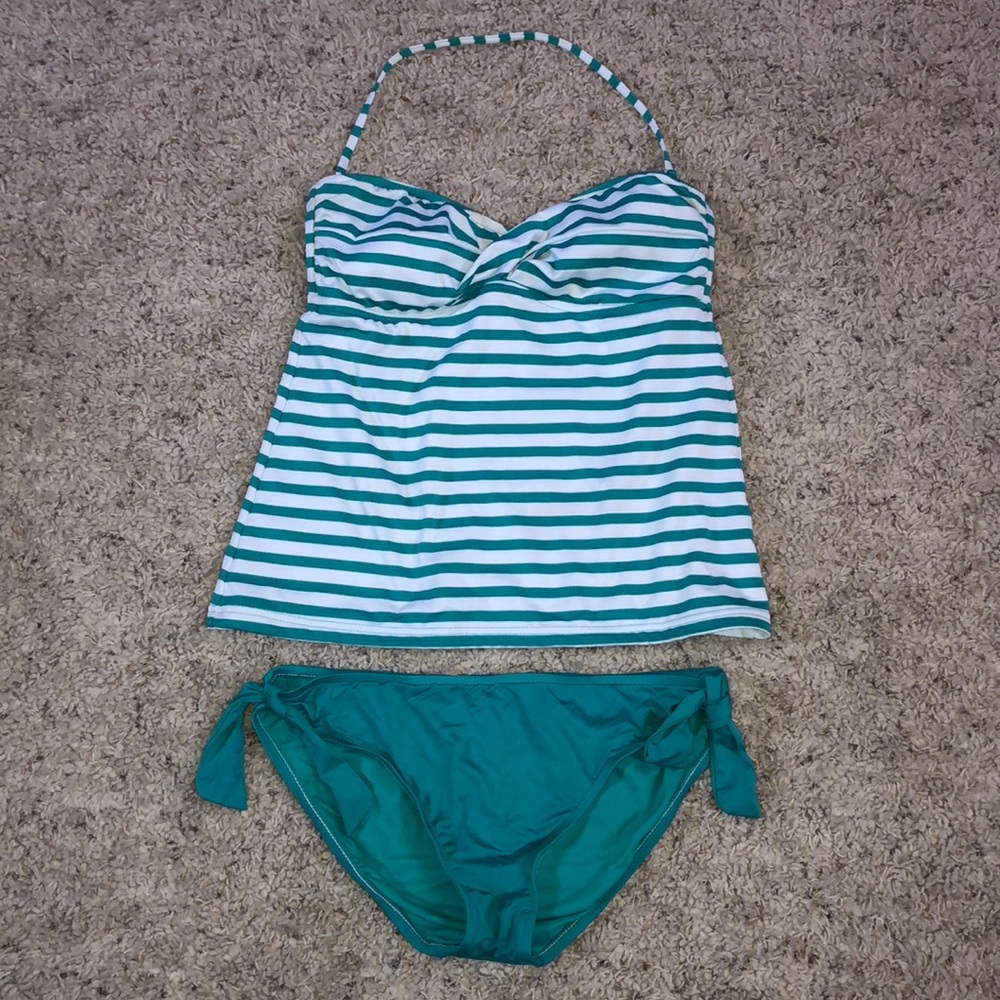 *SOLD*   Turquoise and White Tankini 2 Piece